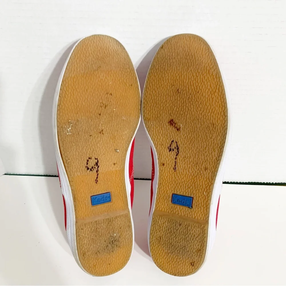Keds Classic Champion Canvas Lace Up Sneakers White Outsoles and Soles Red 🟥